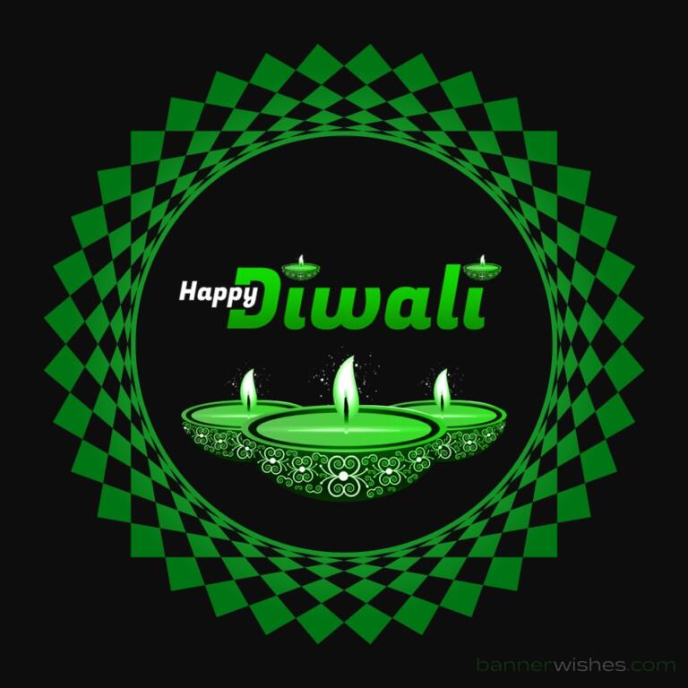 Happy Diwali Green DP Image with Diya for WhatsApp
